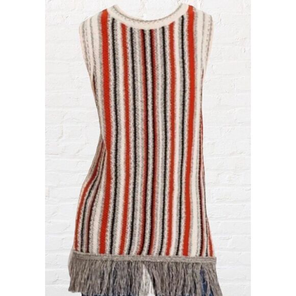Massimo Dutti Women’s XS Striped Fringe Hem Crew‎ Neck  Sleeveless Sweater  Boho - Picture 1 of 11